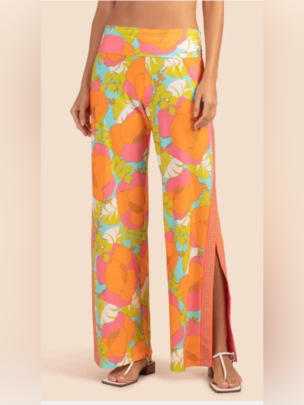 TRINA TURK PLAYA DE FLOR PULL-ON WIDE-LEG COVER-UP PANTS MULTI size M